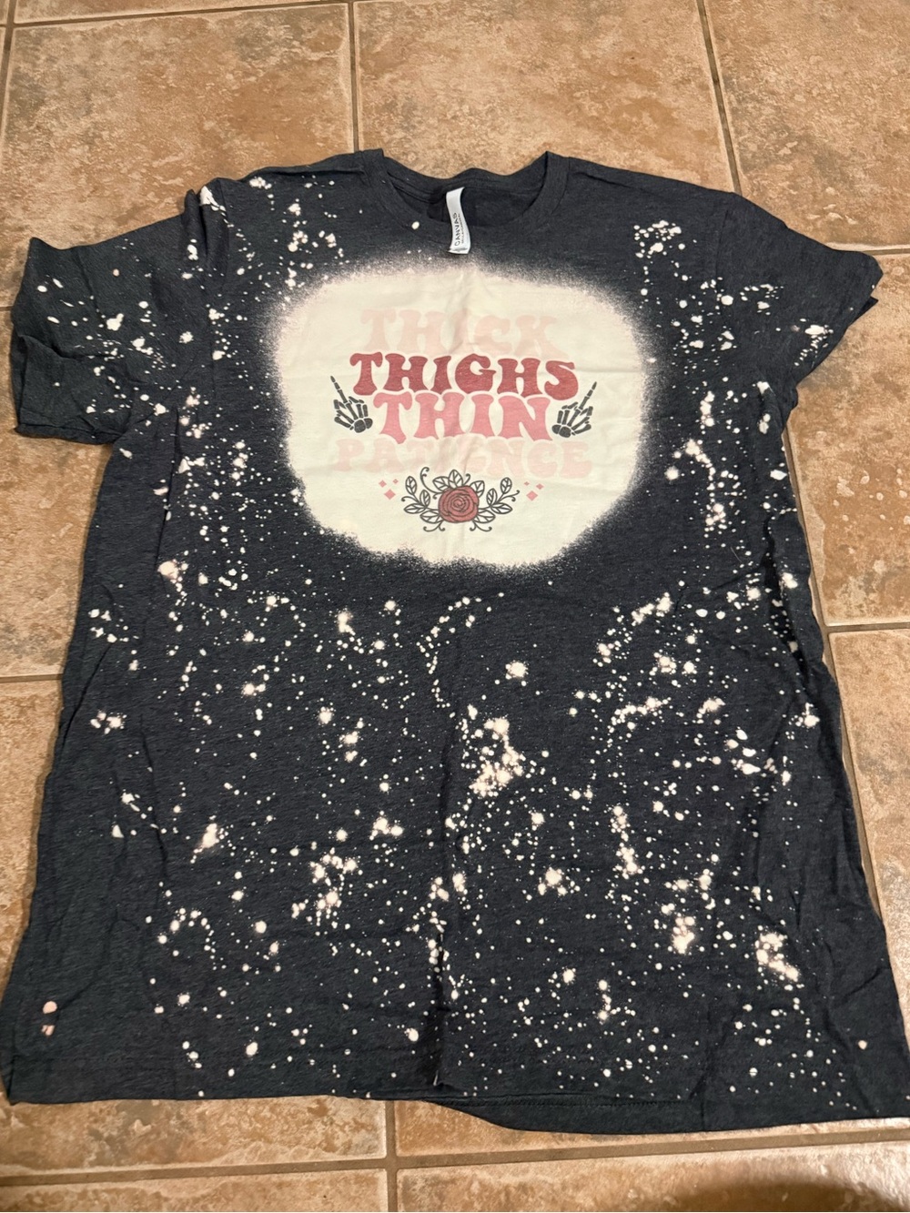 Bella Canvas Navy Bleach-Splatter Tee with Pink Graphic